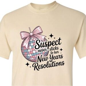 New Years Suspect Never Sticks to Resolutions Disco Ball  T-shirt  Funny Tan